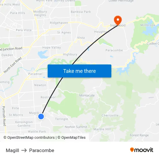 Magill to Paracombe map