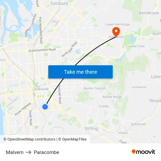 Malvern to Paracombe map