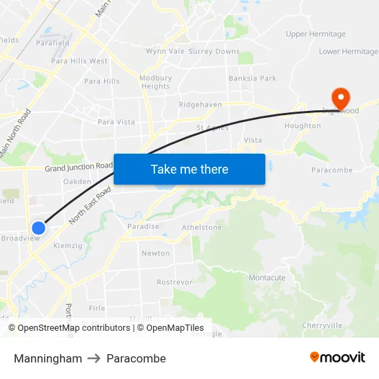 Manningham to Paracombe map