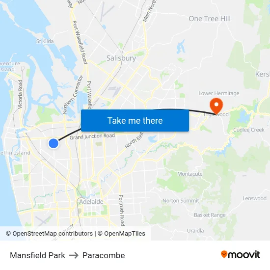 Mansfield Park to Paracombe map