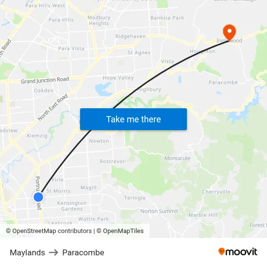 Maylands to Paracombe map