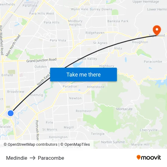 Medindie to Paracombe map