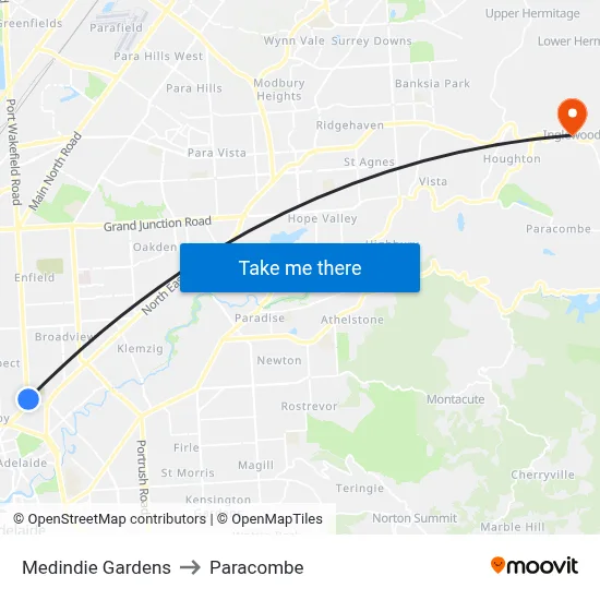 Medindie Gardens to Paracombe map
