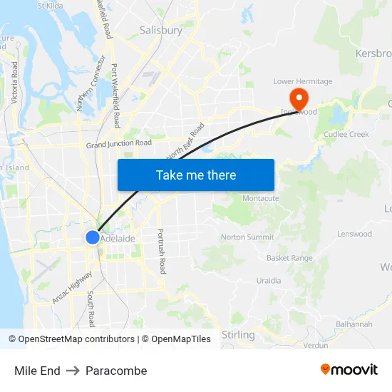 Mile End to Paracombe map