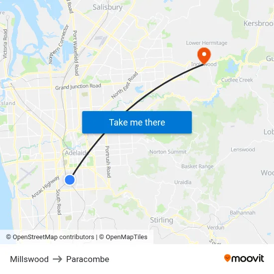 Millswood to Paracombe map