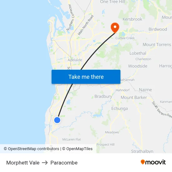 Morphett Vale to Paracombe map