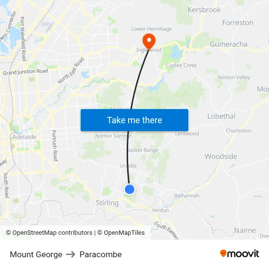 Mount George to Paracombe map