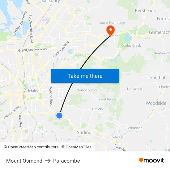 Mount Osmond to Paracombe map
