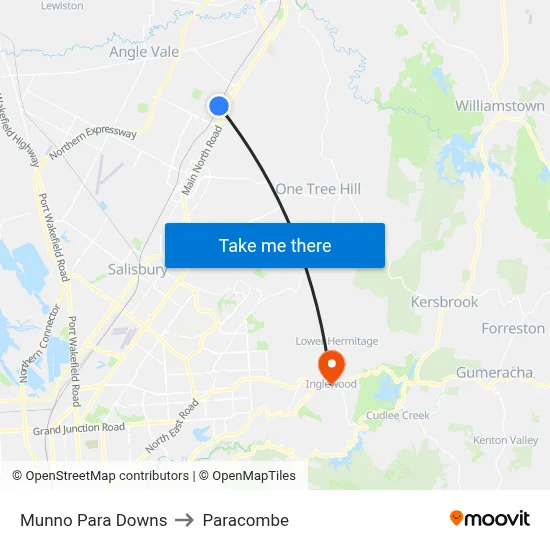 Munno Para Downs to Paracombe map