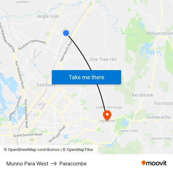 Munno Para West to Paracombe map