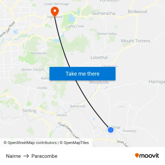 Nairne to Paracombe map