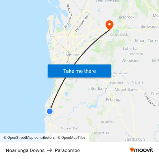 Noarlunga Downs to Paracombe map