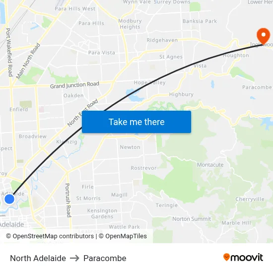 North Adelaide to Paracombe map