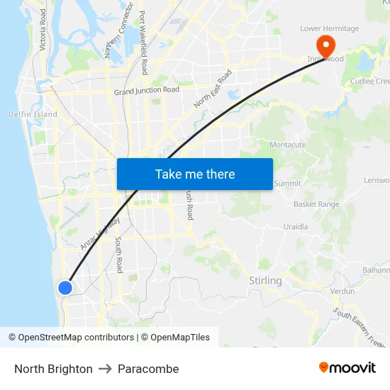 North Brighton to Paracombe map