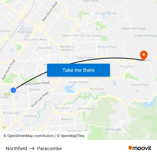 Northfield to Paracombe map
