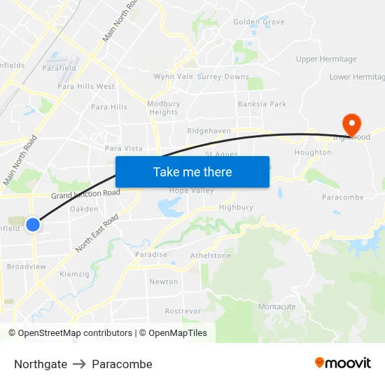 Northgate to Paracombe map