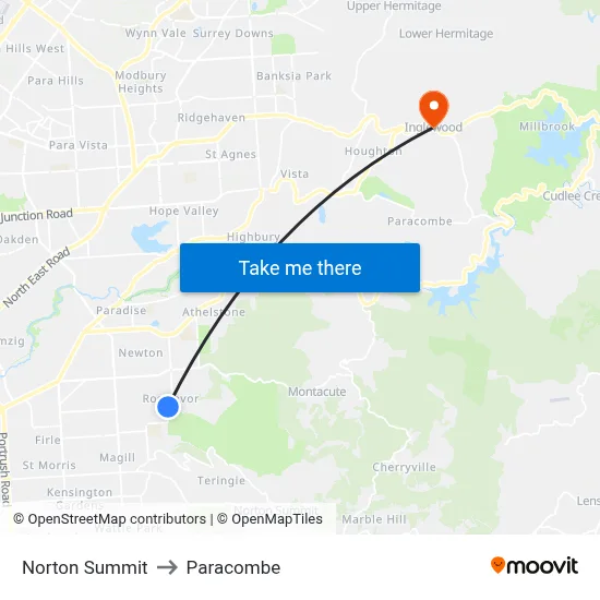 Norton Summit to Paracombe map