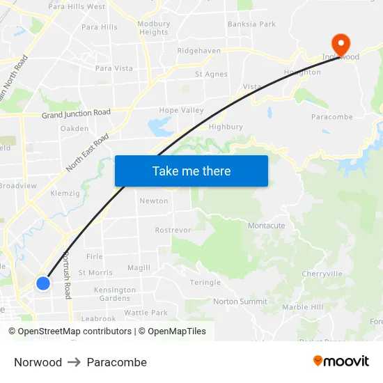 Norwood to Paracombe map