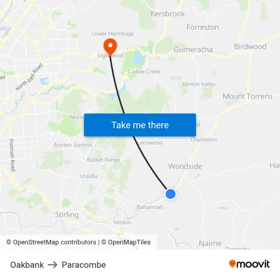 Oakbank to Paracombe map