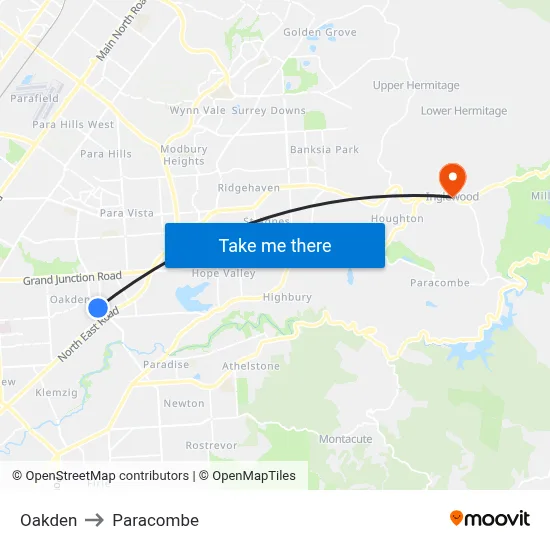 Oakden to Paracombe map