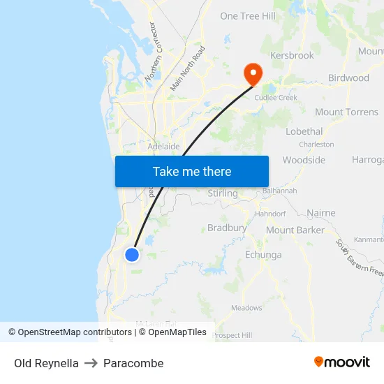 Old Reynella to Paracombe map