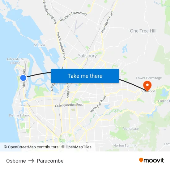 Osborne to Paracombe map