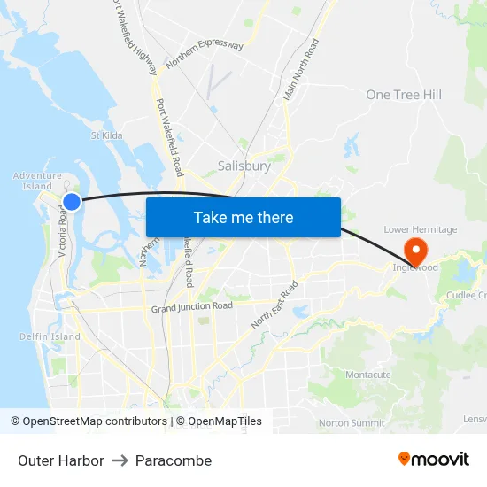 Outer Harbor to Paracombe map