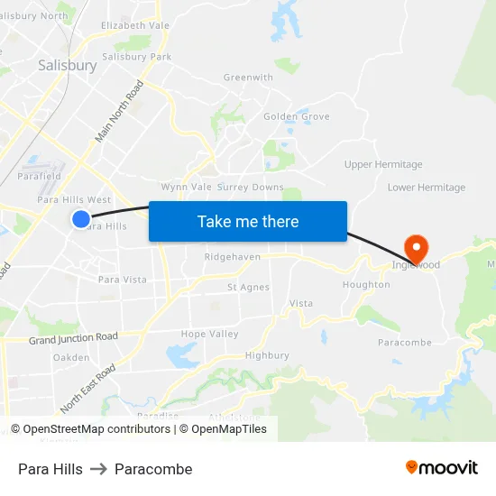 Para Hills to Paracombe map