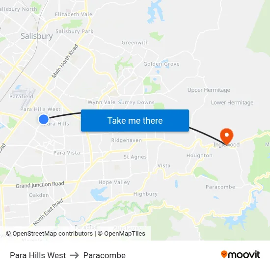 Para Hills West to Paracombe map