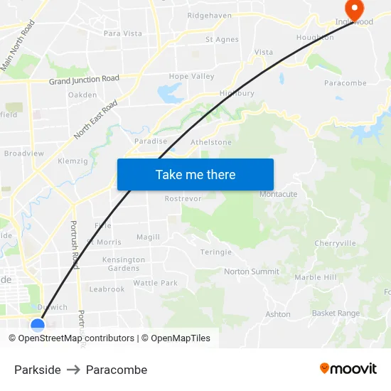 Parkside to Paracombe map