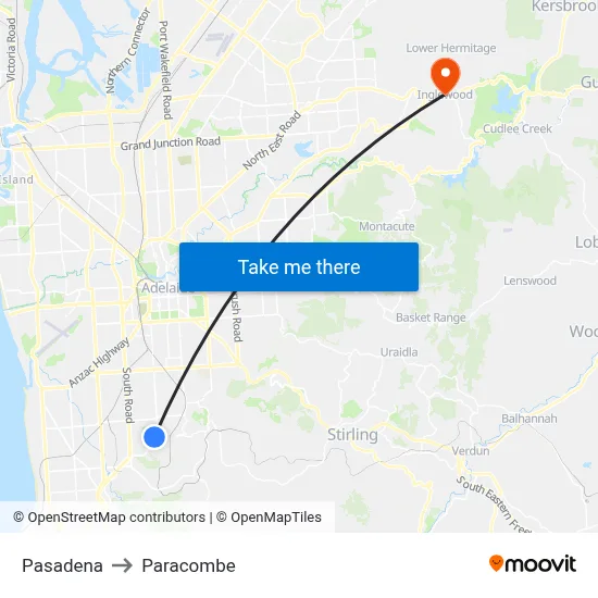 Pasadena to Paracombe map