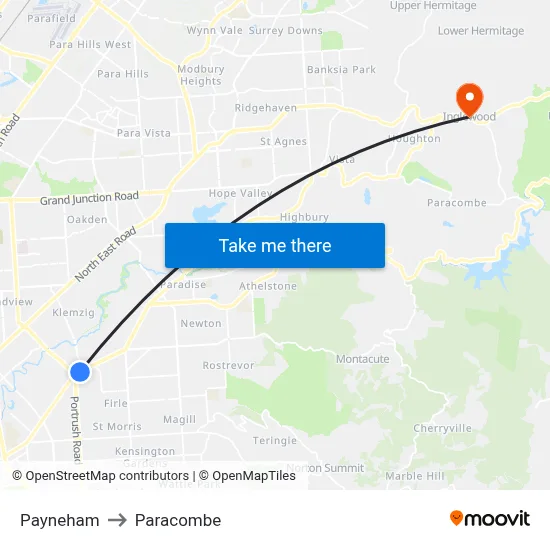 Payneham to Paracombe map