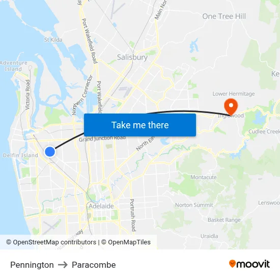 Pennington to Paracombe map