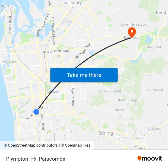 Plympton to Paracombe map