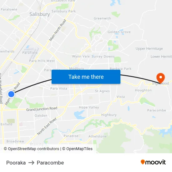 Pooraka to Paracombe map