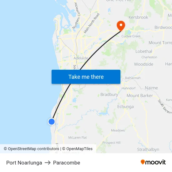 Port Noarlunga to Paracombe map