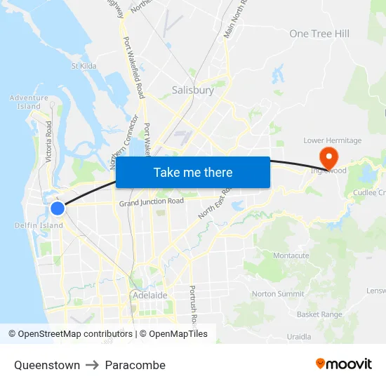 Queenstown to Paracombe map