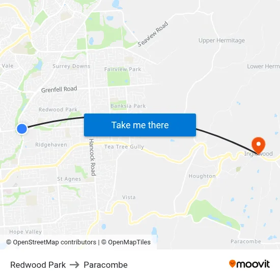 Redwood Park to Paracombe map