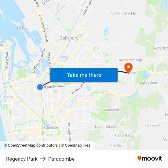 Regency Park to Paracombe map