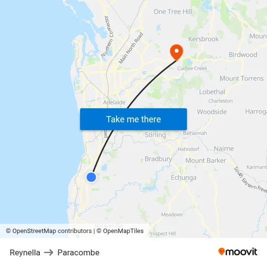 Reynella to Paracombe map
