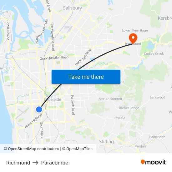 Richmond to Paracombe map