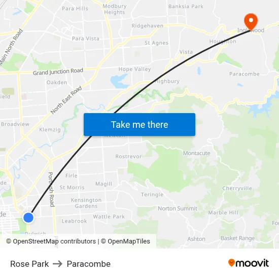 Rose Park to Paracombe map