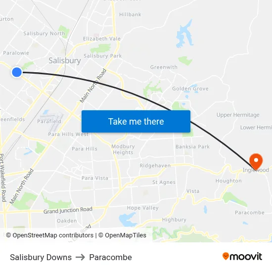 Salisbury Downs to Paracombe map
