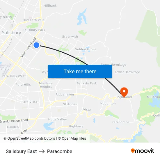 Salisbury East to Paracombe map