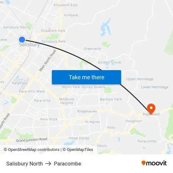 Salisbury North to Paracombe map