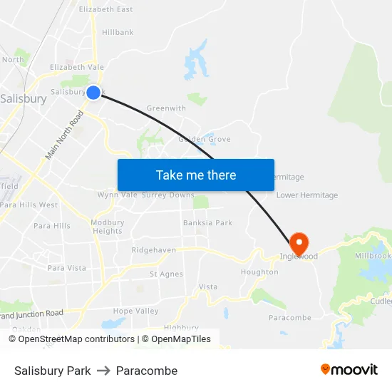 Salisbury Park to Paracombe map