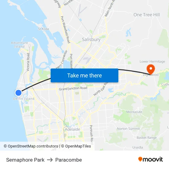 Semaphore Park to Paracombe map