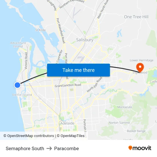 Semaphore South to Paracombe map
