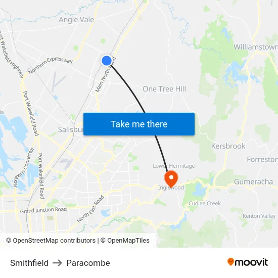 Smithfield to Paracombe map