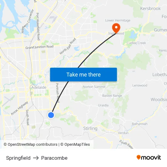 Springfield to Paracombe map
